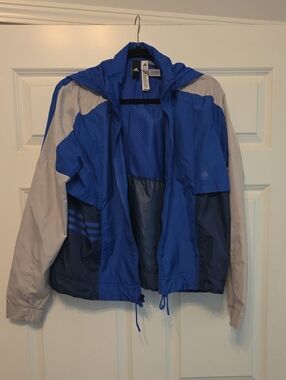adidas Women's s Blue & Gray Hooded Windbreaker Jacket